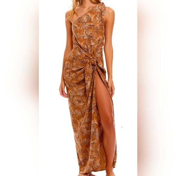 Agua Bendita Dresses & Skirts - Agua Bendita Jambo Juno One-Shoulder Leopard Print Maxi Dress Medium